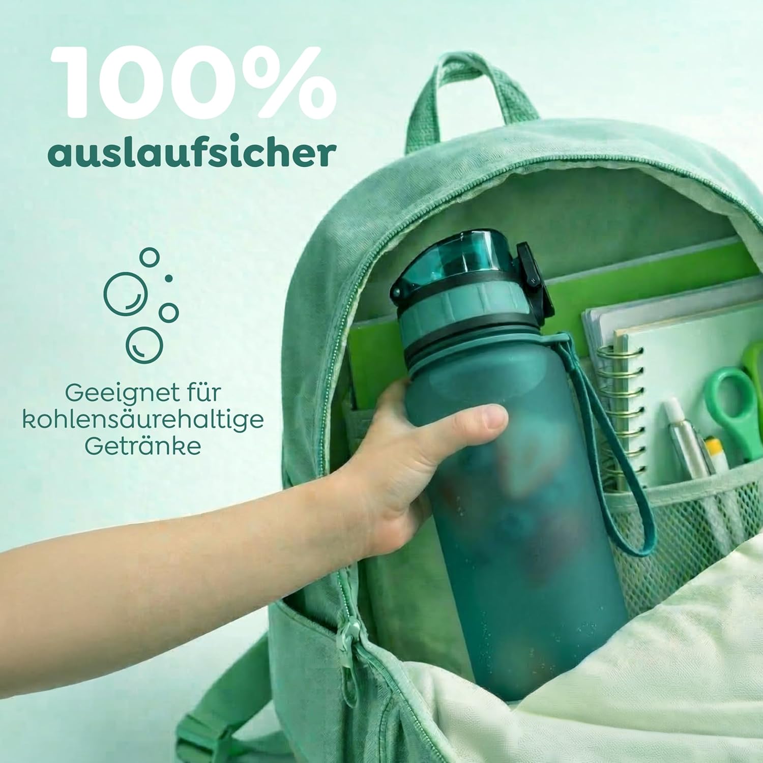 Thumbnail 5 de Sweety Fox Kinder-Trinkflasche mit Kohlensäure 500 ml (grün) – auslaufsicher, One-Click, spülmaschinenfest