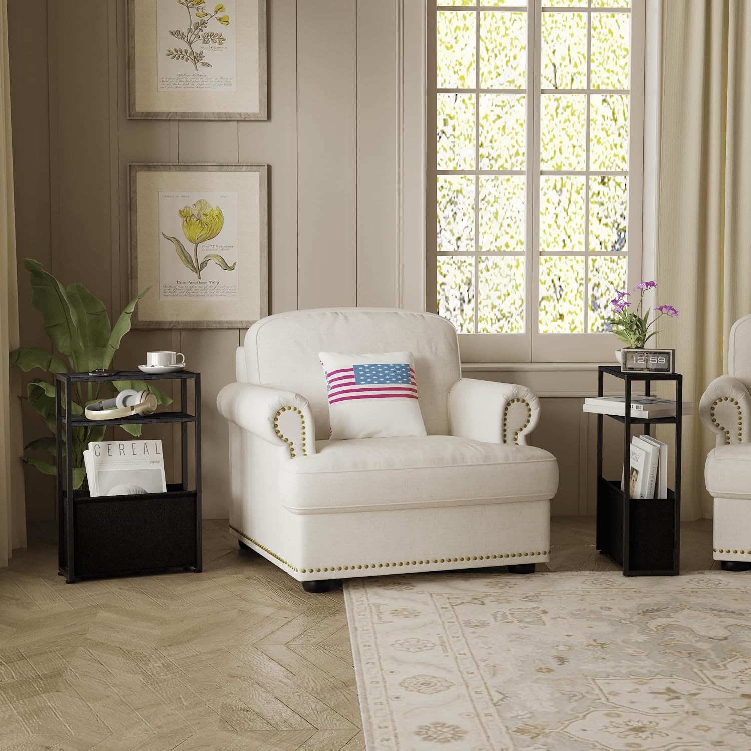 Thumbnail 6 de Leomonio ZBZ01 Narrow Side Table with Magazine Rack and Fabric Basket