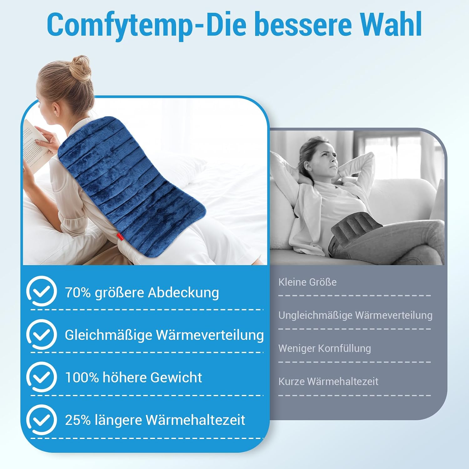 Thumbnail 5 de Comfytemp Großes Körnerkissen 30×60 cm 1,8 kg Wärmekissen 🌡