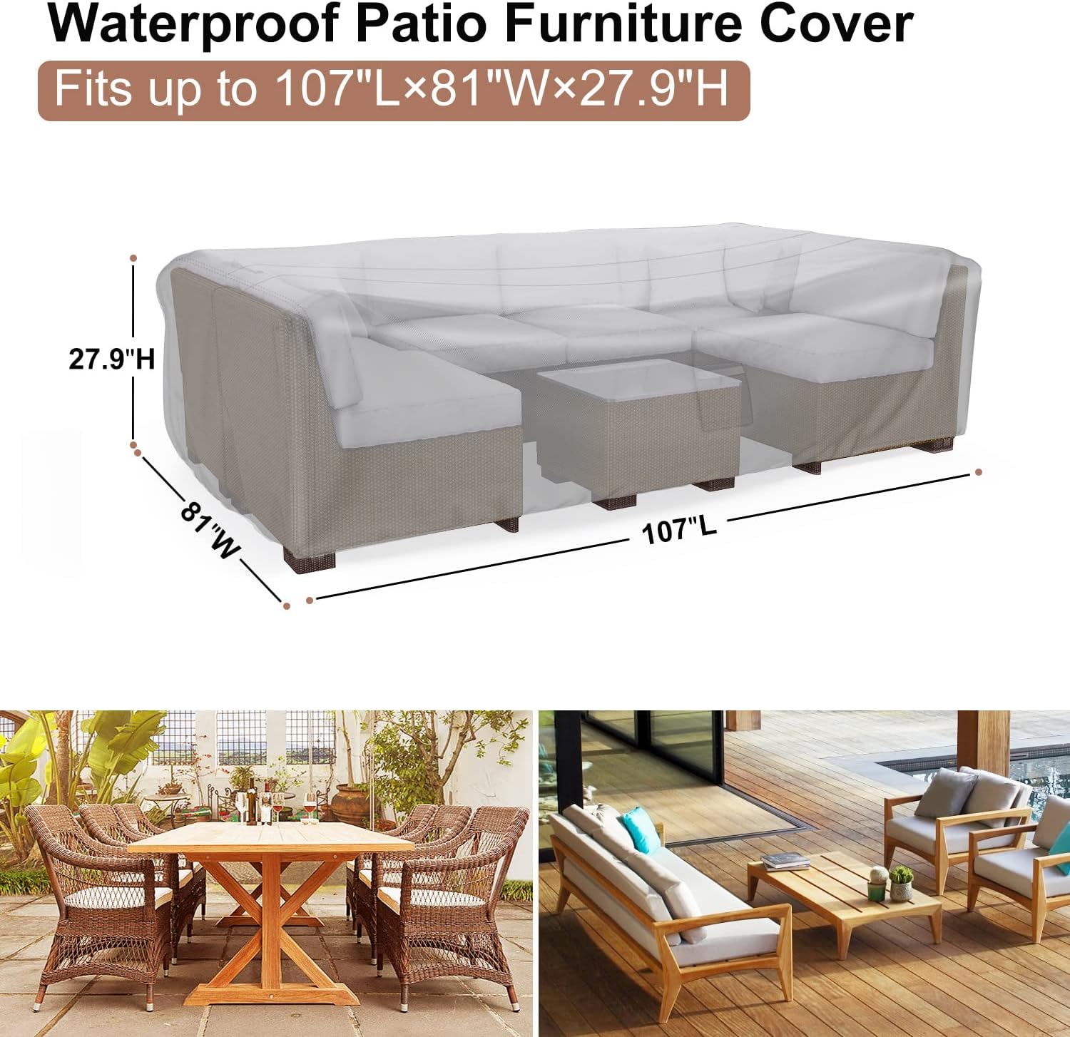 Detalle de Mrrihand Rectangular-1 Patio Furniture Cover, 107 x 81 x 27.9 in, Black