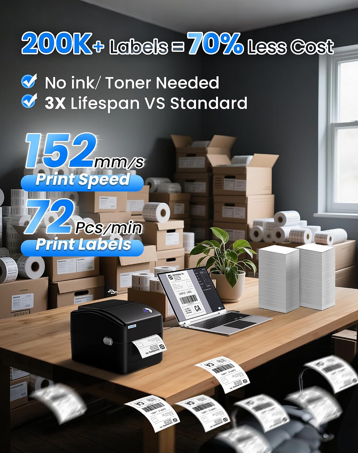 Thumbnail 5 de vretti USB Thermal Label Printer for Shipping 4x6