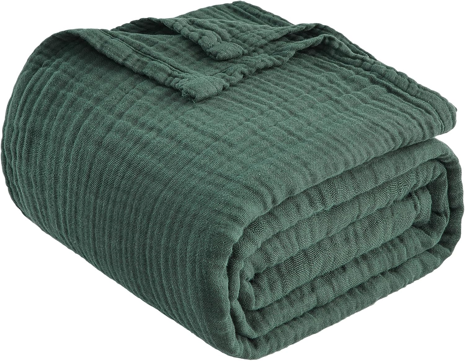 Detalle 2 de EMME Muslin Cotton Blanket, King 108 x 90 in, Forest Green