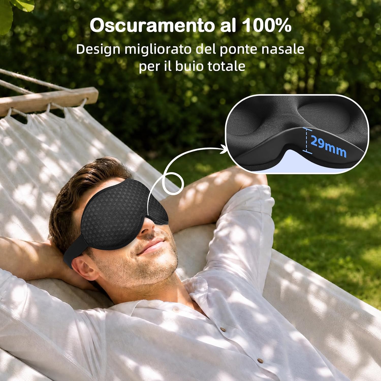 Thumbnail 5 de INNELO Mascherina per Dormire Ponderata Migliorata: comfort 3D, oscuramento totale e peso calibrato per sonno profondo