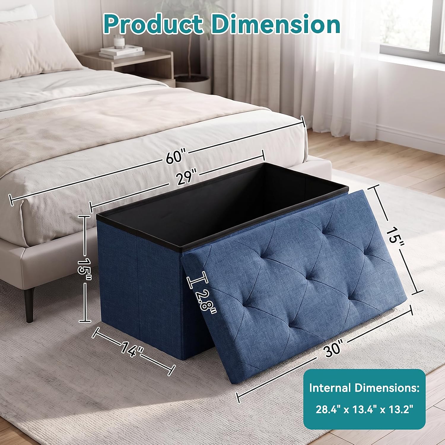 Detalle de OLIXIS Folding Storage Ottoman Bench, 30-Inch