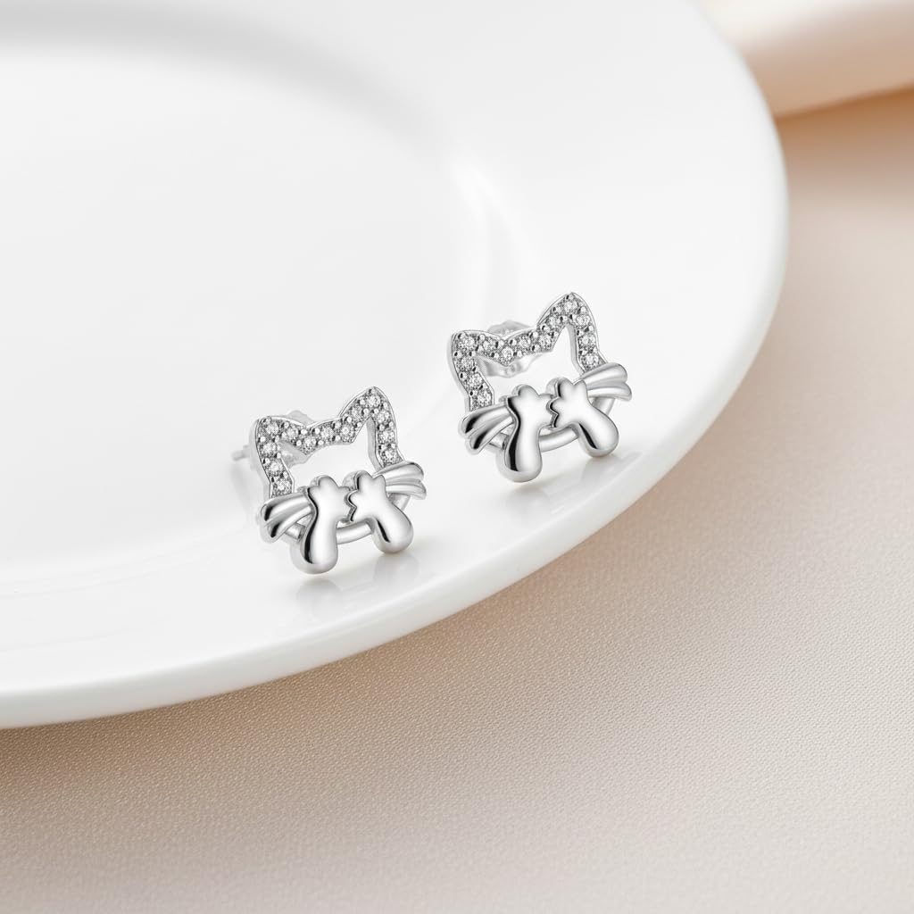 Detalle de J.MUEN Boucles d'oreilles Chat/Licorne/Cheval en Argent Sterling 925 – pour femme