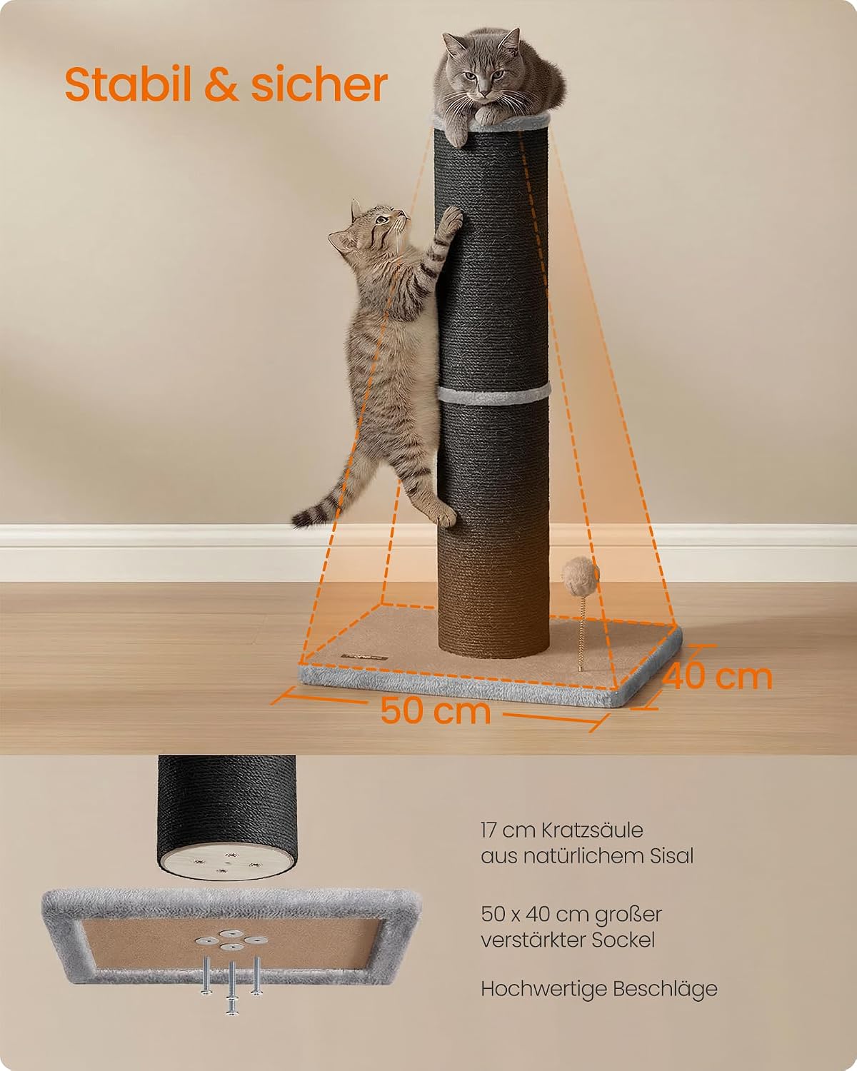 Detalle de Feandrea Kratzbaum 85 cm hoch – XXL Kratzsäule mit 17 cm Stamm, ideal für Maine-Coon-Katzen