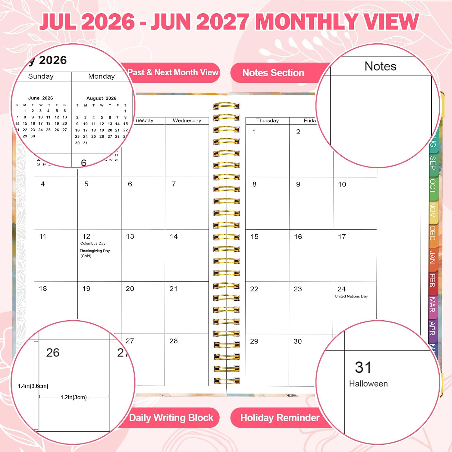 Thumbnail 3 de OMEYA 2026-2027 Weekly and Monthly Planner, July-June, Floral Cover