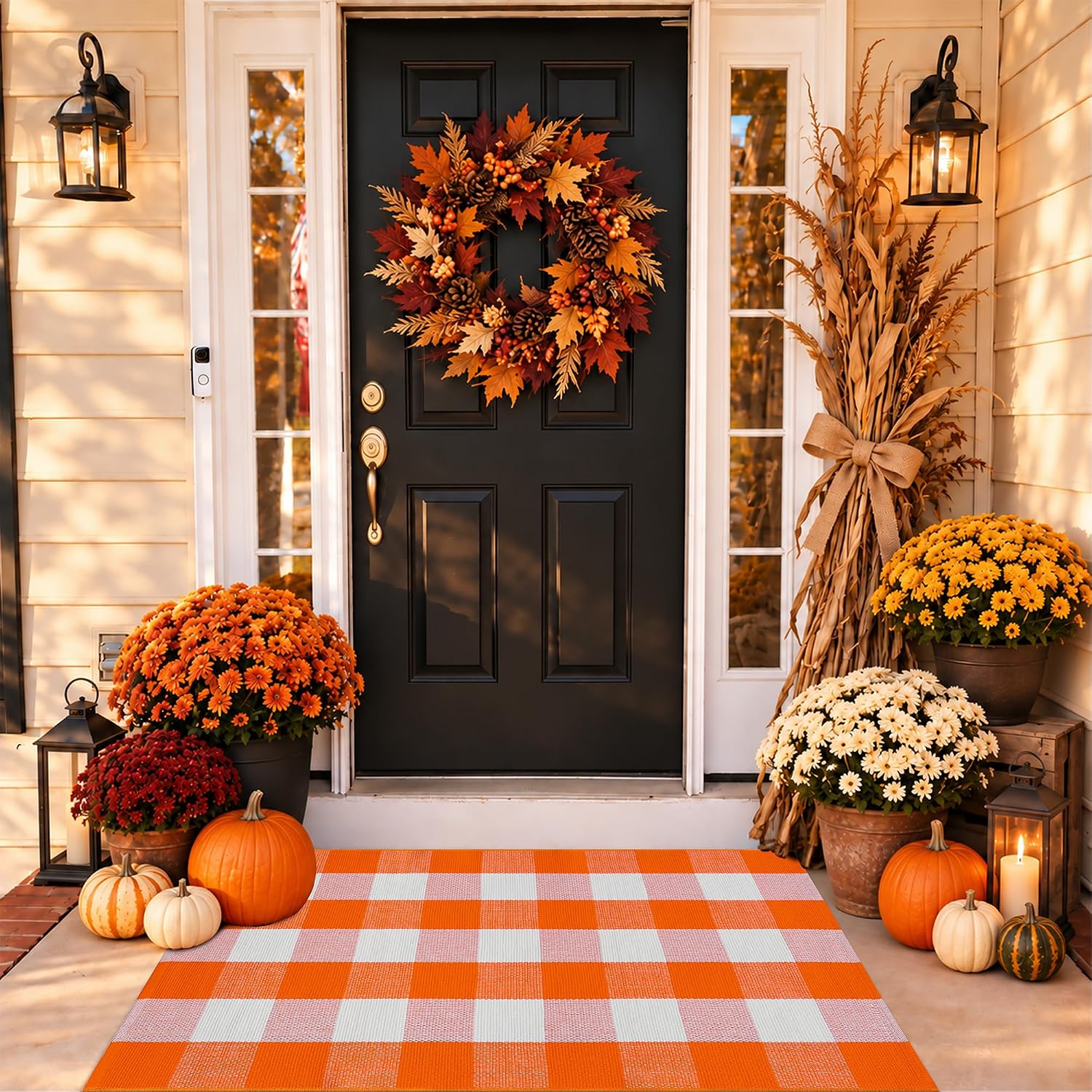 Detalle de Homydecor GZRUG Plaid Doormat, 28" x 43", Reversible and Machine Washable