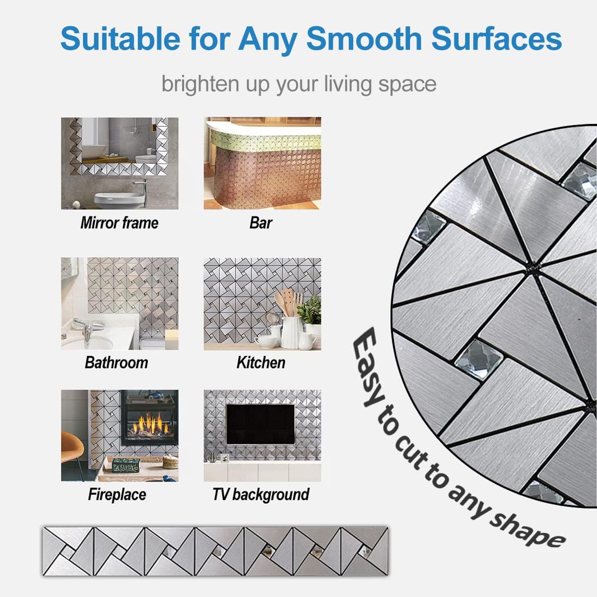 Detalle de DICOFUN Peel-and-Stick Backsplash Tiles, Stainless Steel