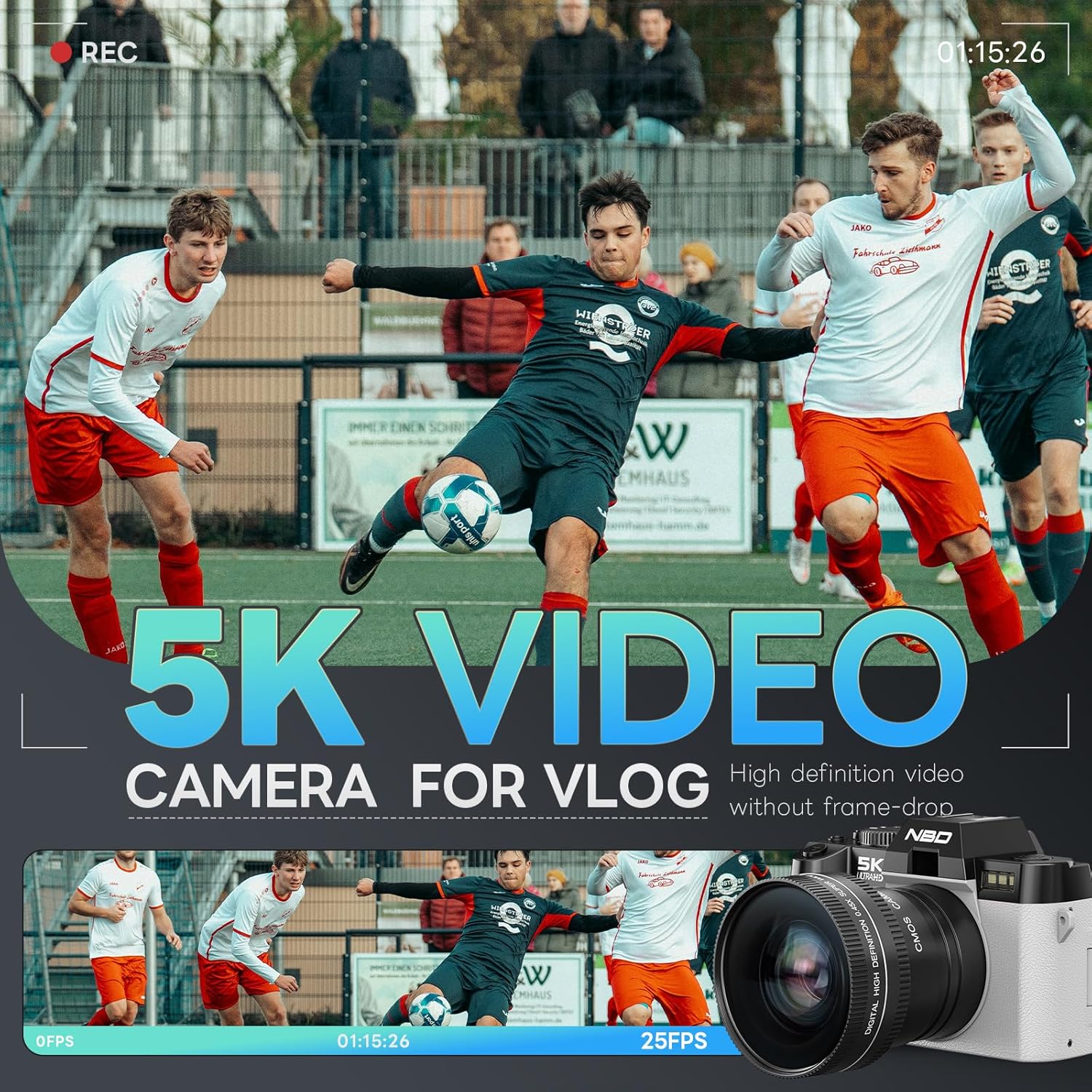 Detalle de NBD 5K 64MP Digital Camera with Wi‑Fi & App Control, 16X Zoom, 180° Flip Screen