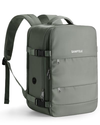 Detalle de Samfolk Mochila 40x30x20 24L: mochila de viaje con 11 bolsillos y cierre antirrobo para cabina