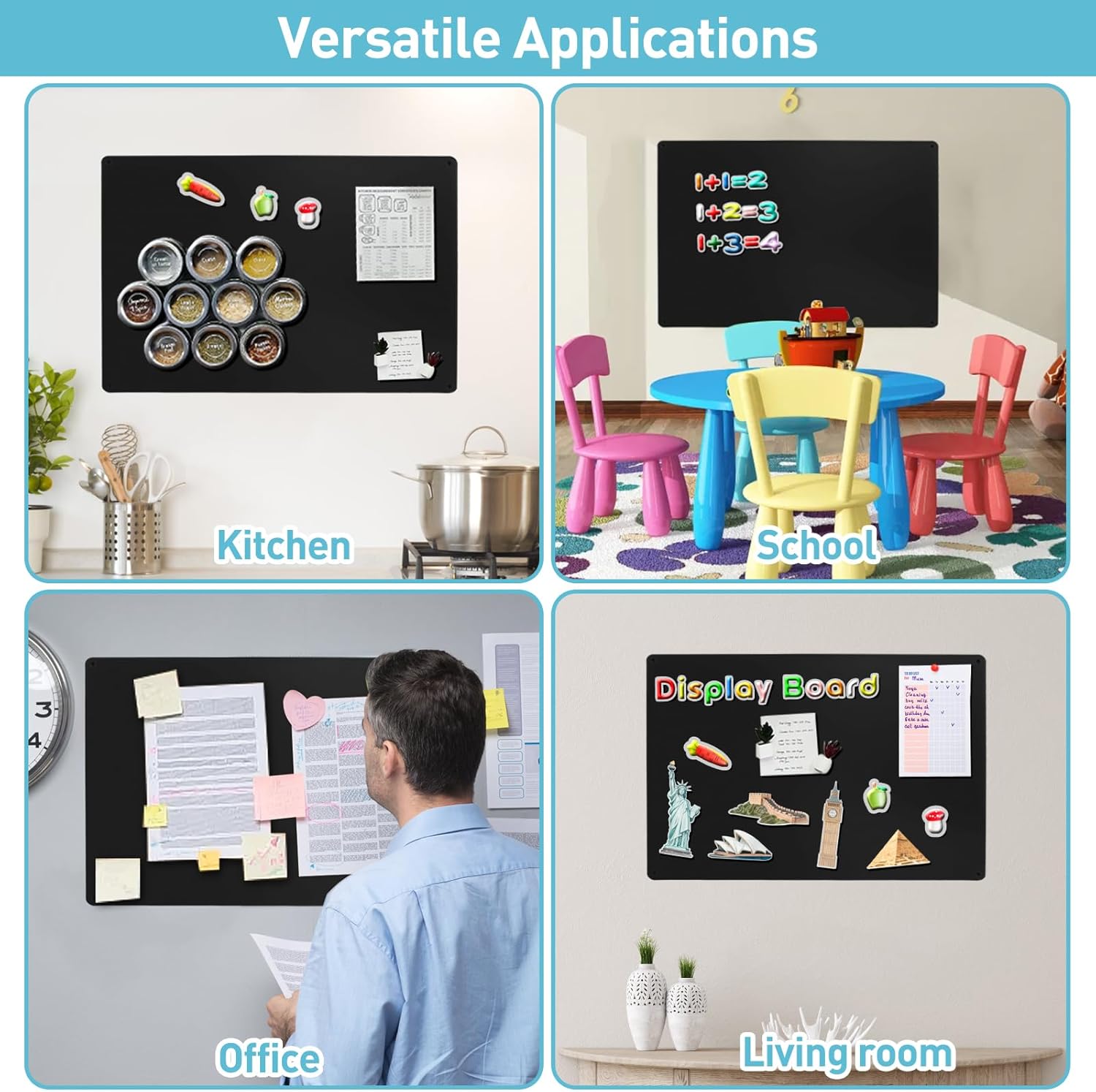 Detalle de MAXECHO JSB-Black-13.5×17.5 Magnetic Bulletin Boards, 2-Pack, Black Steel