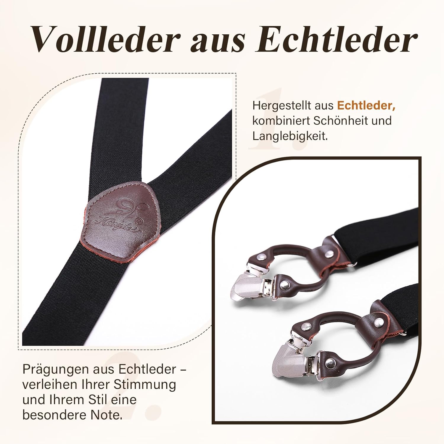 KANGDAI Rindsleder Hosenträger für Herren 3,5 cm Breite