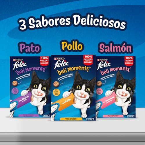 Detalle 2 de Purina Felix DeliMoments Snack líquido Salmón 11x10 g 🐱