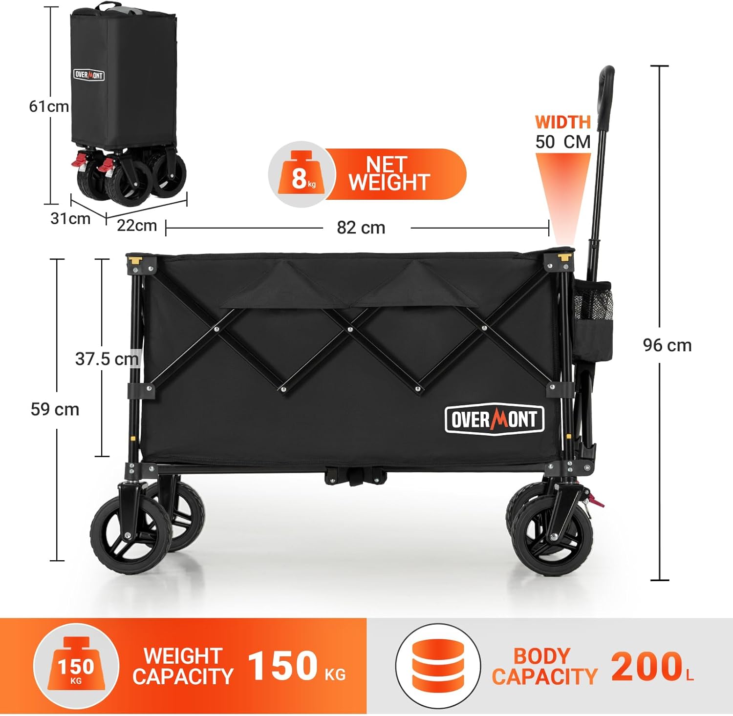 Thumbnail 2 de Overmont 200L Folding Festival Trolley on Wheels – Heavy-Duty 150kg Portable Camping Cart