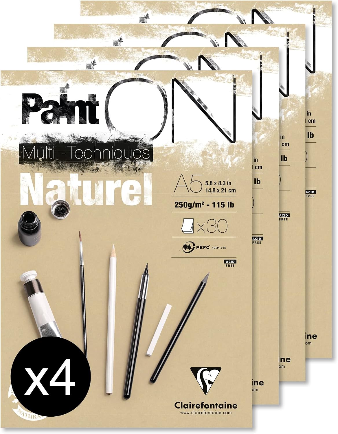 Thumbnail 6 de Clairefontaine 975701C Bloc Collé PaintON Multi-techniques Denim A4 – 15 Feuilles, Paquet de 4 Blocs