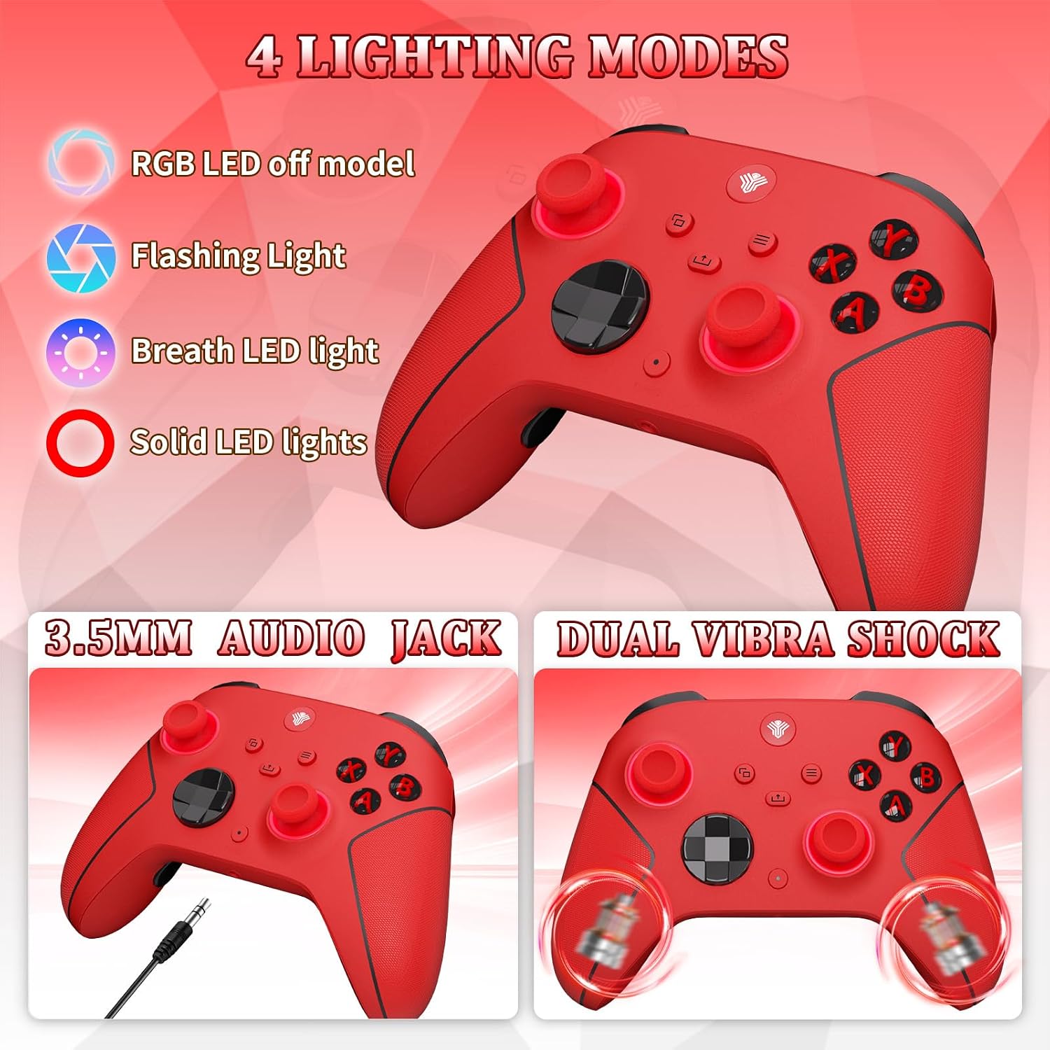 Detalle 2 de SZDILONG 2.4GHz Wireless Controller for Xbox & PC — 7-Color RGB, 1000mAh Battery, Programmable Back Buttons, Turbo, Hall Effect Sticks