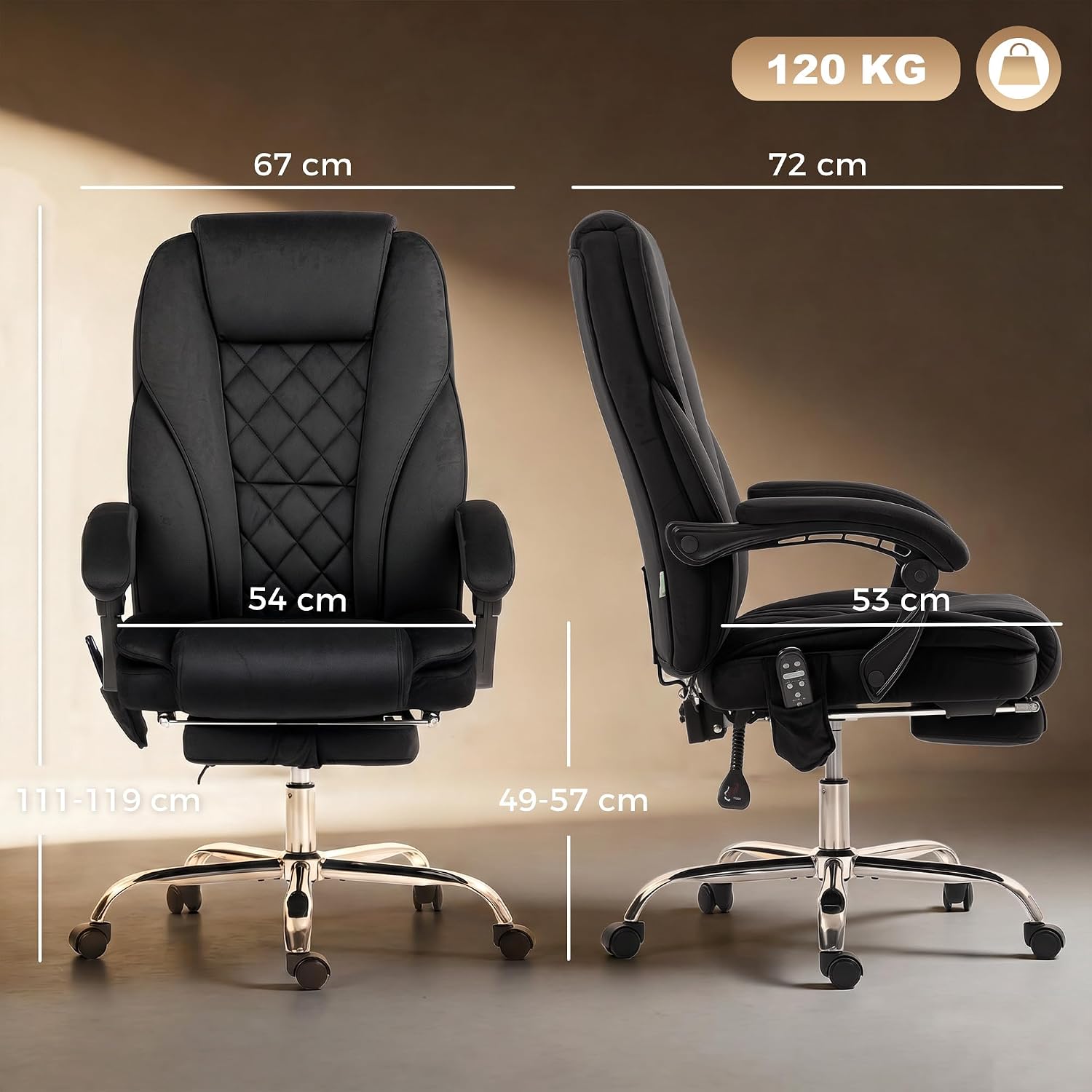 Detalle de Vinsetto Fauteuil de Bureau Massant et Chauffant – Ergonomique, Réglable et Dossier Inclinable