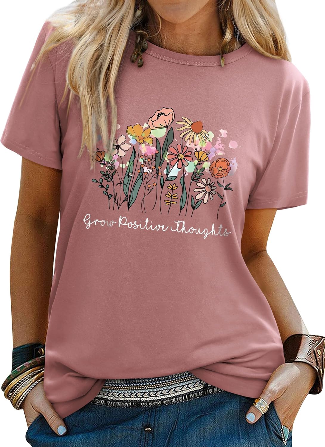 Detalle de WIEIYM Women Flower T-Shirt – Floral Graphic Casual Tee