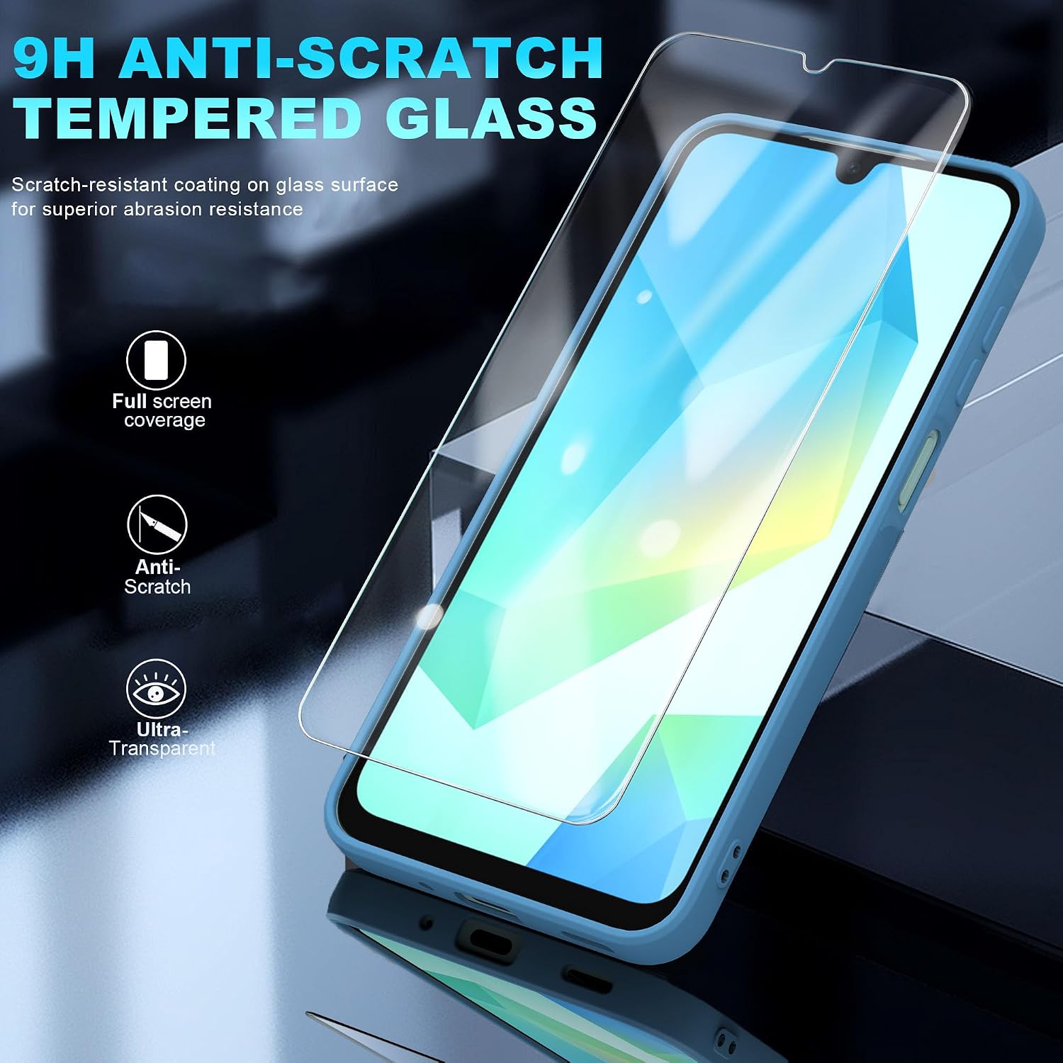 Detalle 2 de binandteam Hülle für Samsung Galaxy A16 5G/4G mit 2 Schutzfolien – dünne TPU/Soft-Touch Silikonhülle in Blau