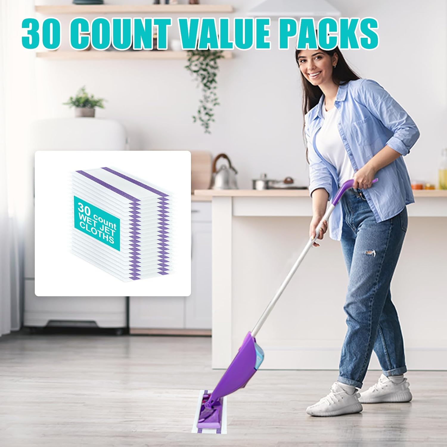 Detalle 2 de ZQZiQi 30-Count Disposable WetJet Mop Pad Refills for Swiffer WetJet