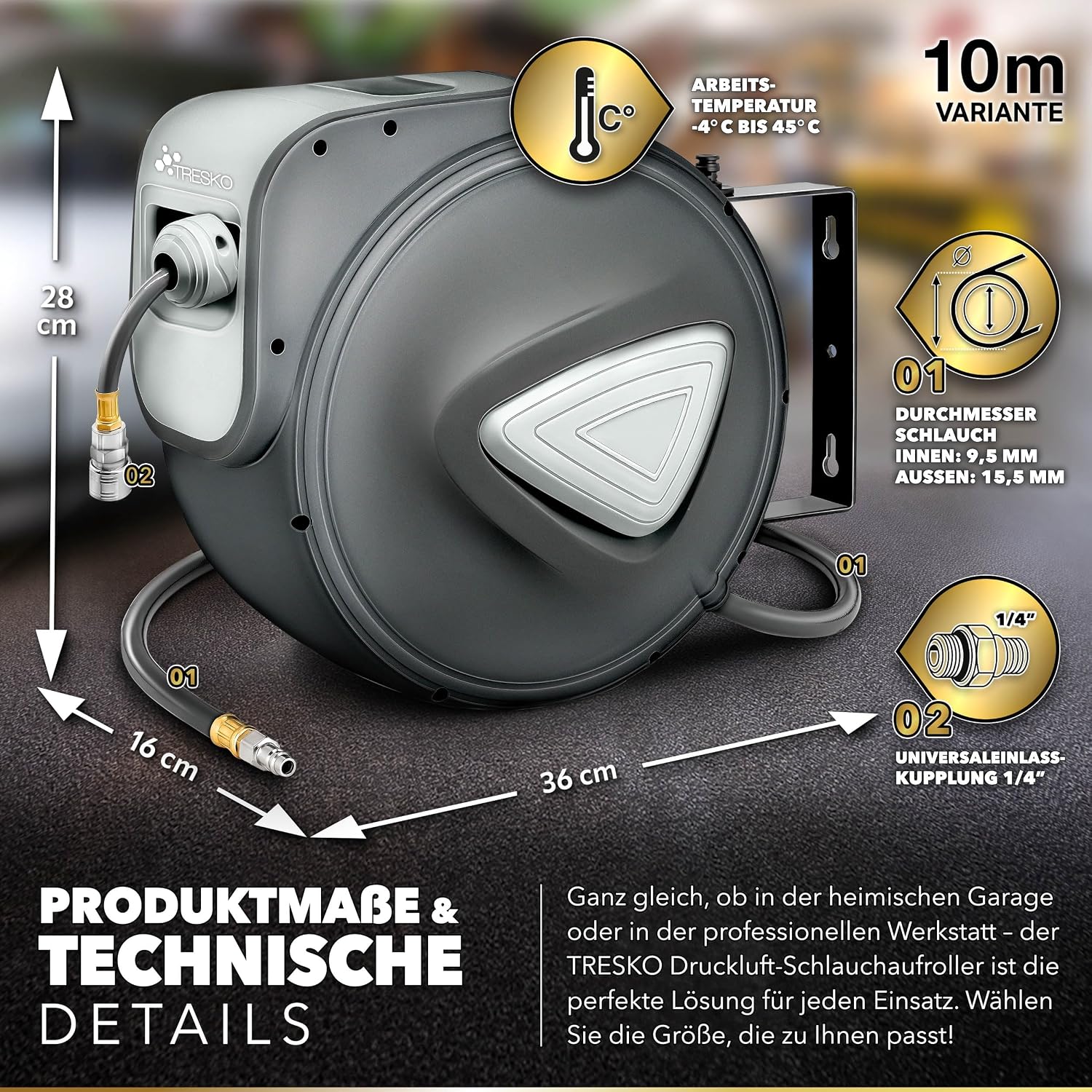Thumbnail 5 de TRESKO DLTM10 persluchtslanghaspel 10 m met automatische oproller