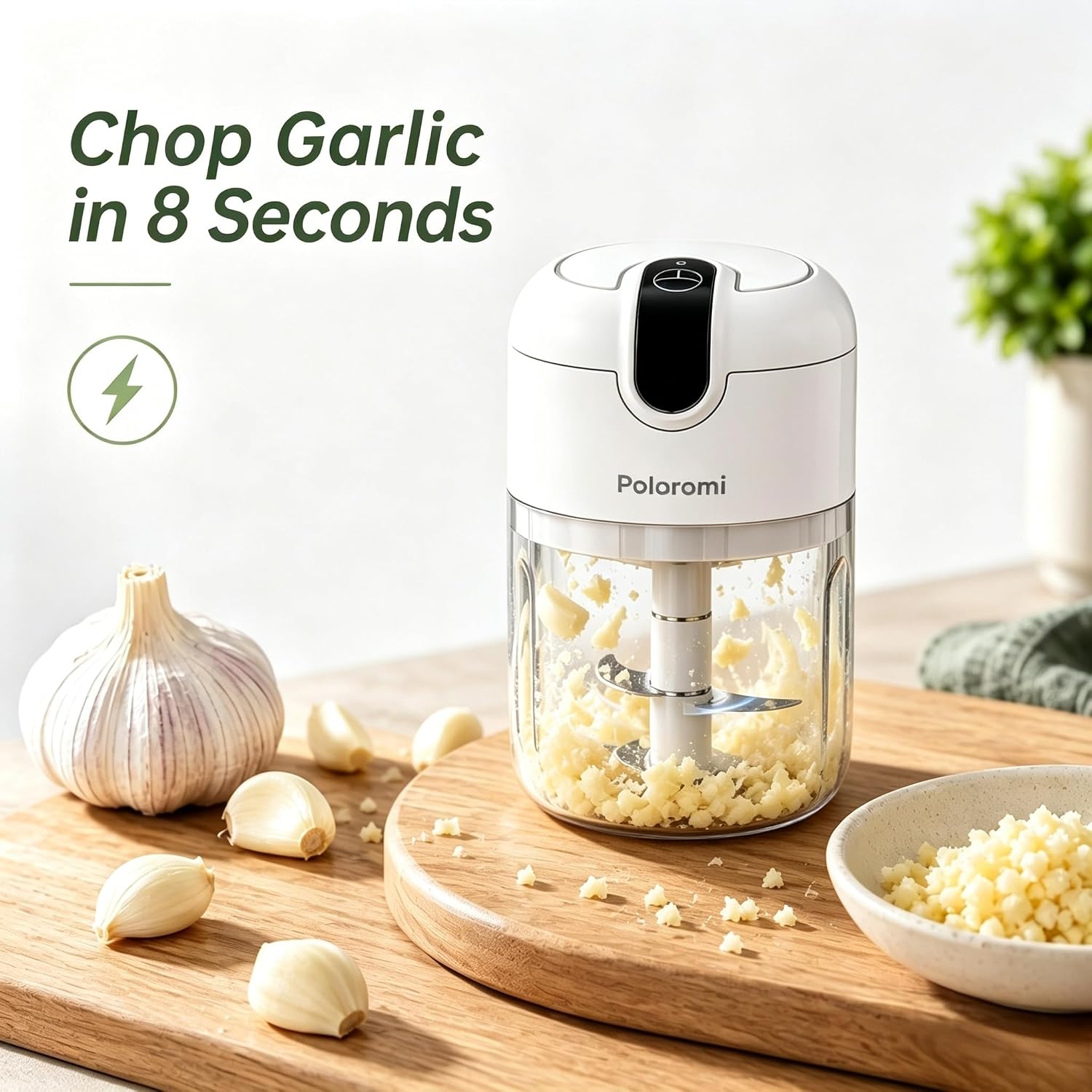 Detalle de POLOROMI KT-4001-CL-G Mini Food Chopper, 250 mL, USB Rechargeable
