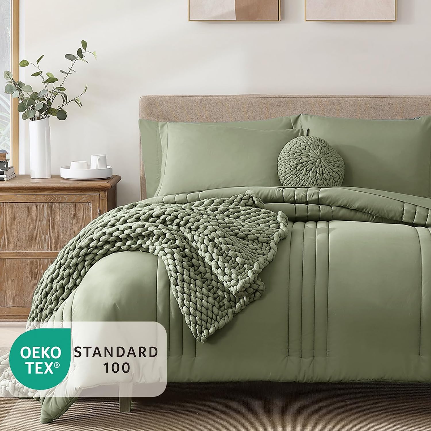 Thumbnail 1 de Monbix Queen Comforter Set - 7 Pieces Sage Green Bed in a Bag