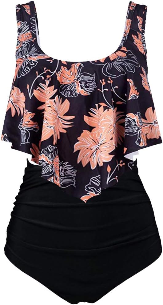 Detalle de Aidotop Damen-Badeanzug: Rüschen-High-Waist Bikini mit Taillen-Shaping