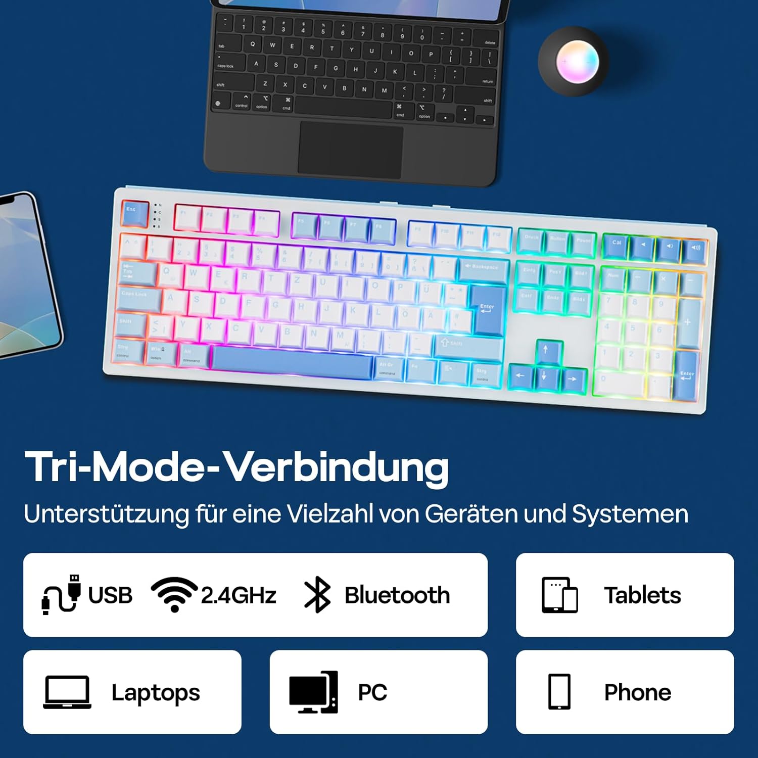 Thumbnail 4 de EPOMAKER TH108 ISO-DE Full-Size Mechanische Tastatur – Deutsches Layout, Kabellos, Hot-Swap