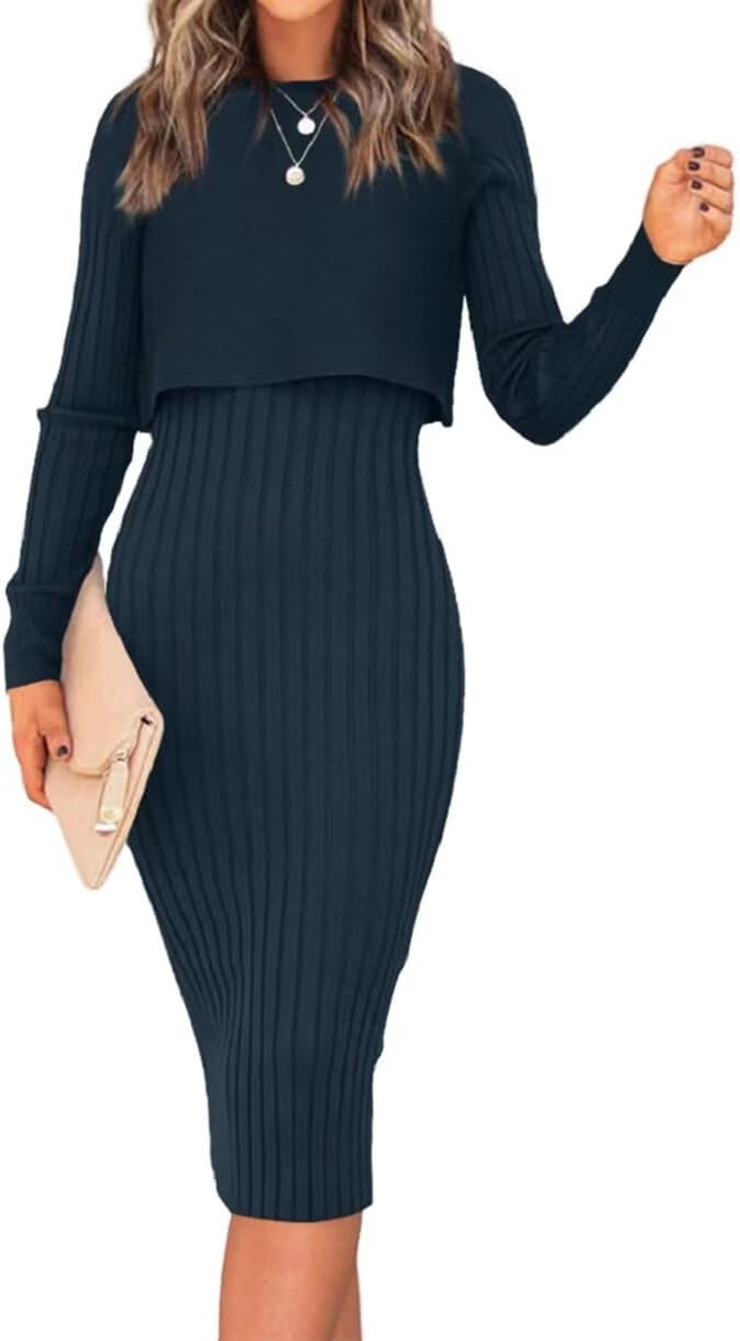 Detalle de LACOZY Women's Ribbed 2‑Piece Midi Dress Set