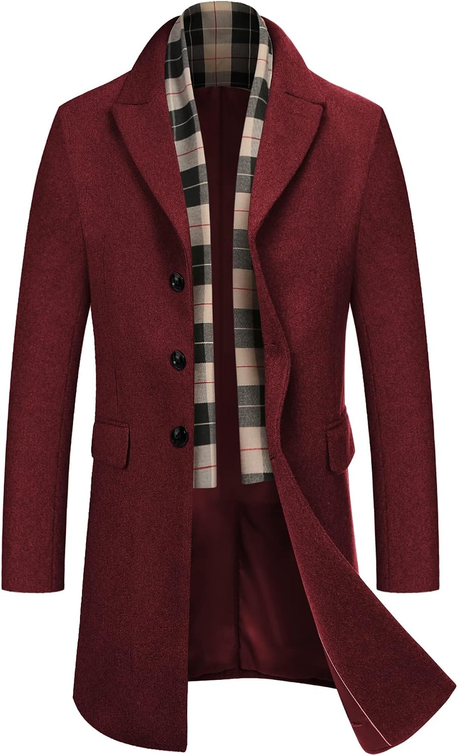 Detalle de COOFANDY Men's Coat with Detachable Plaid Scarf