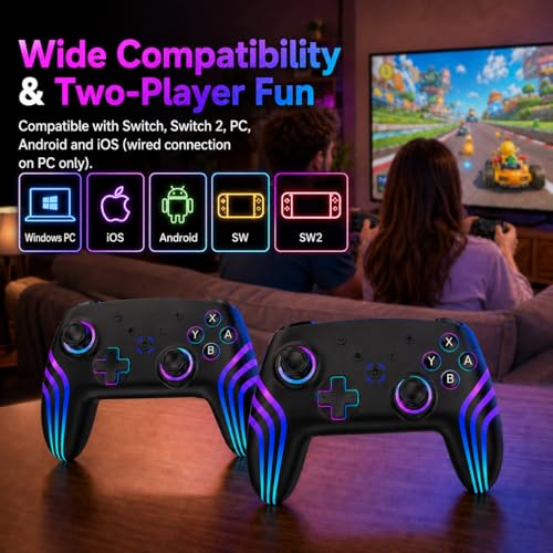 Thumbnail 6 de Riscvma 2pcs Manette Sans Fil pour Switch: RGB, Double Vibration et Turbo