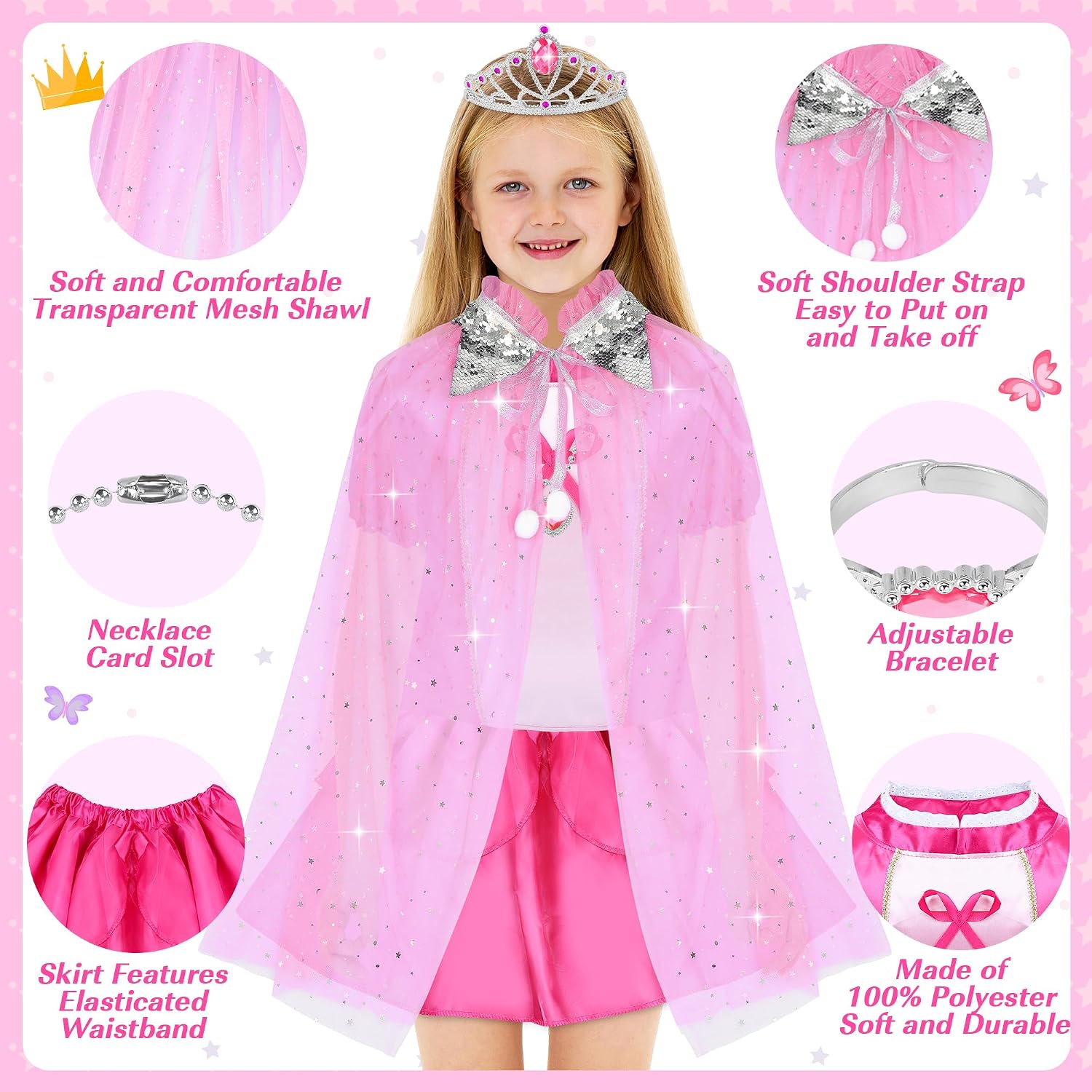 Thumbnail 5 de 16-Piece Princess & Mermaid Dress-Up Costume Set for Little Girls (Princess Role Play Gift)