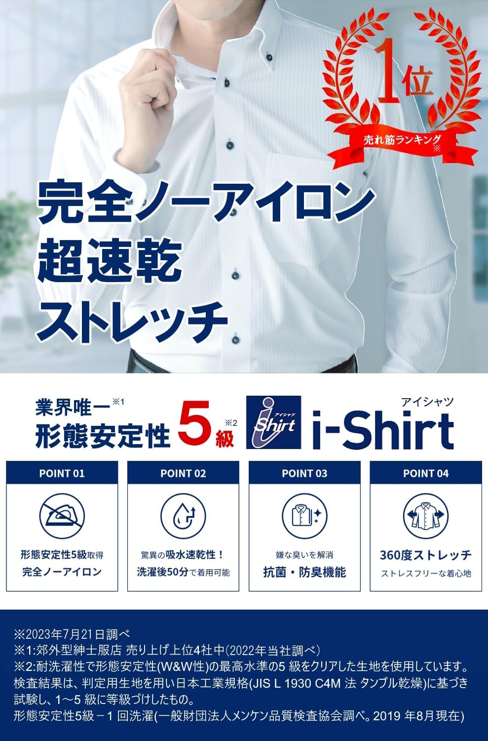 Detalle de はるやま i-Shirt 半袖ワイシャツ レギュラーフィット・ストレッチ・超速乾