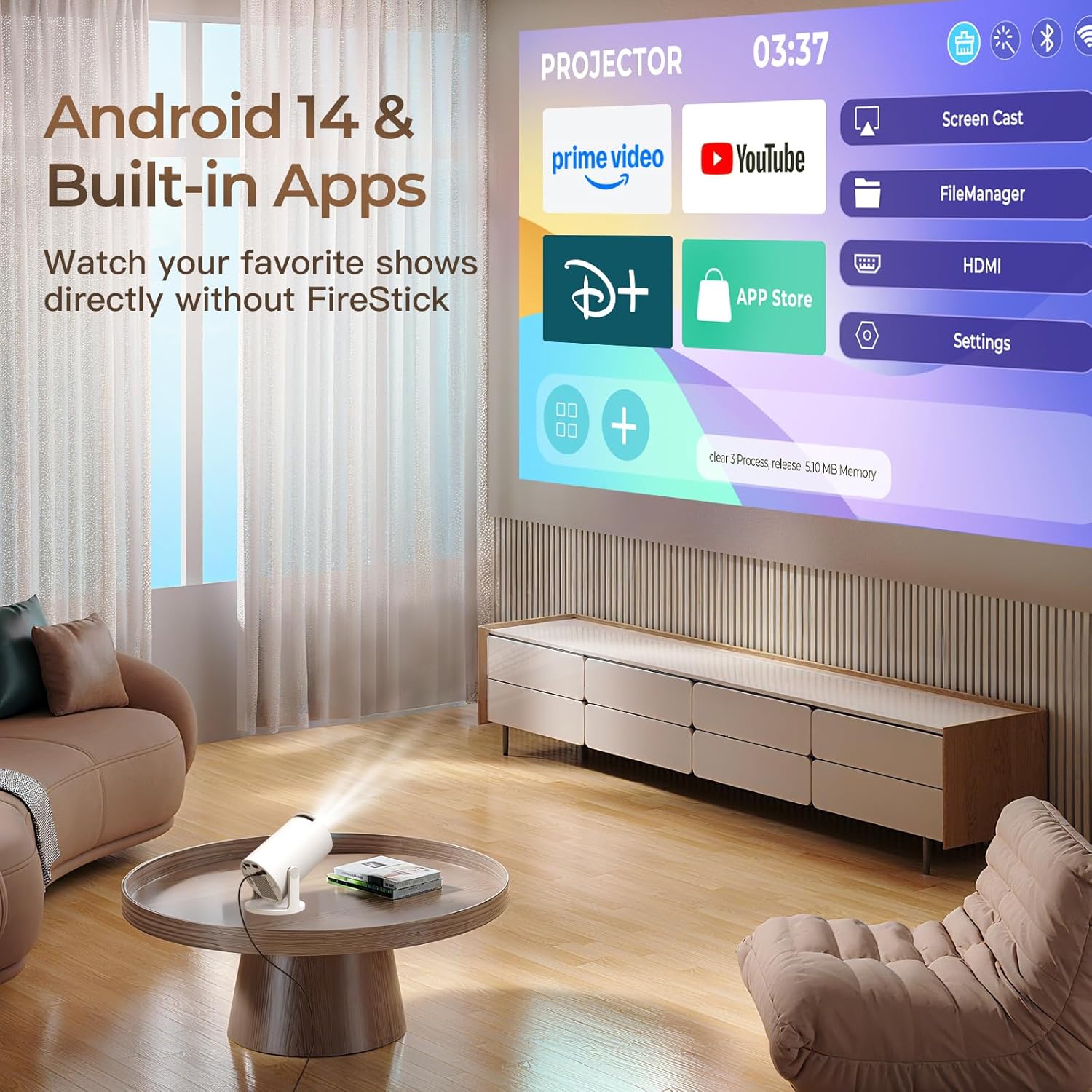 Thumbnail 1 de Vidéoprojecteur Lyncast 6 Wi‑Fi 6 & Bluetooth 5.4 — 4K Full HD, Android 14, Auto Keystone, 350 g, blanc