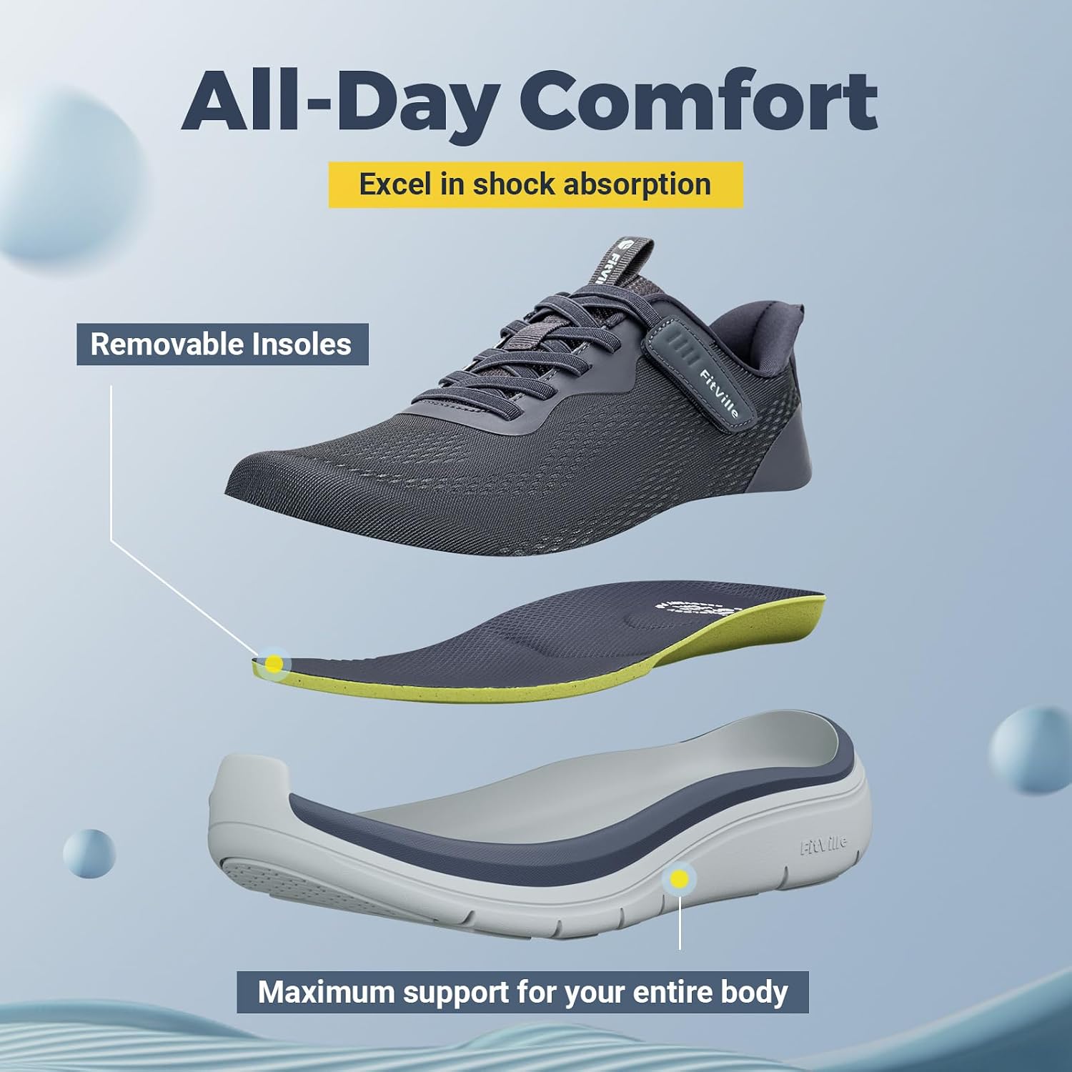 Detalle 2 de FitVille Mens Extra Wide Trainers with Arch Support — road running shoes in a wide toe fit