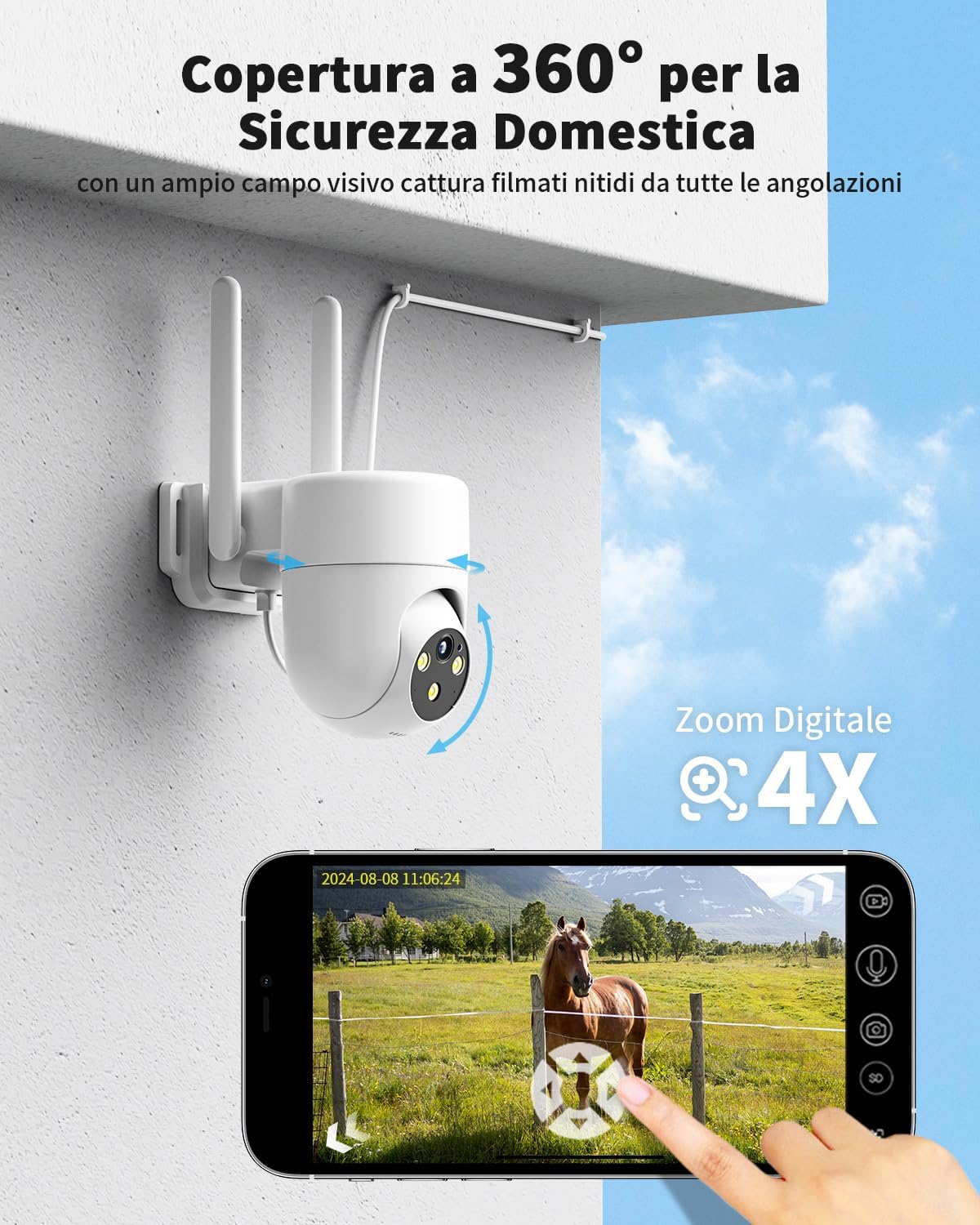 Thumbnail 4 de NUASI 4G LTE Telecamera 2K PTZ 360° con AI Rilevamento Umano, Visione Notturna a Colori e Audio Bidirezionale