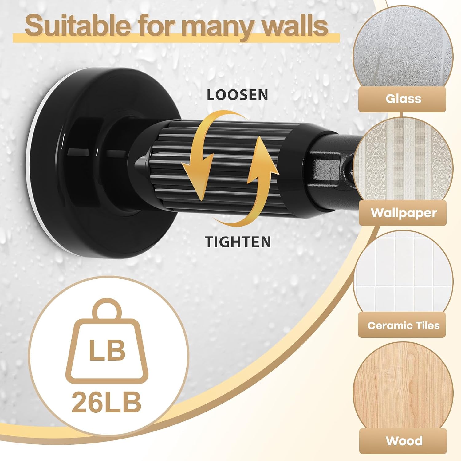 Detalle de ZipGlo Adjustable Tension Curtain Rod, 41–146 in, Matte Black