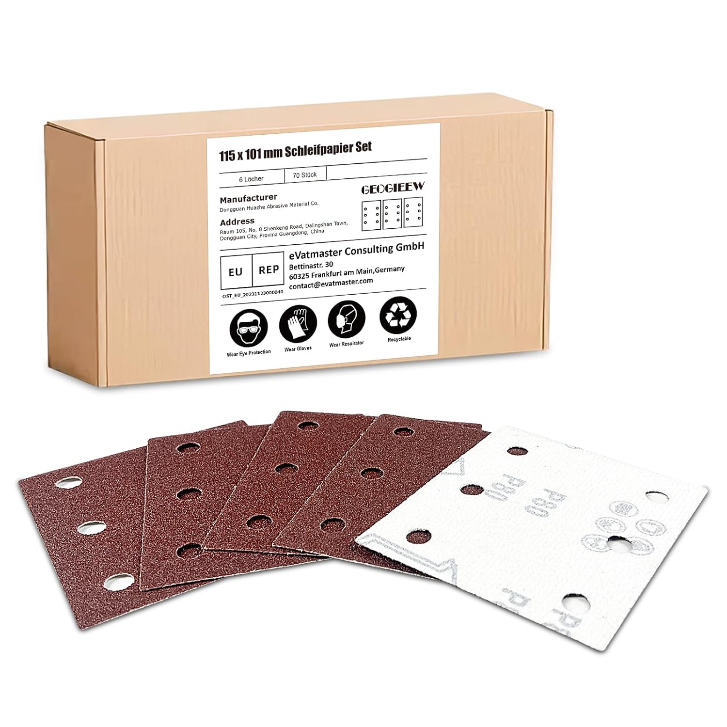 Detalle de Geogieew HS-CT-115X100 klittenbandschuurpapier, 70 stuks, 7 korrels