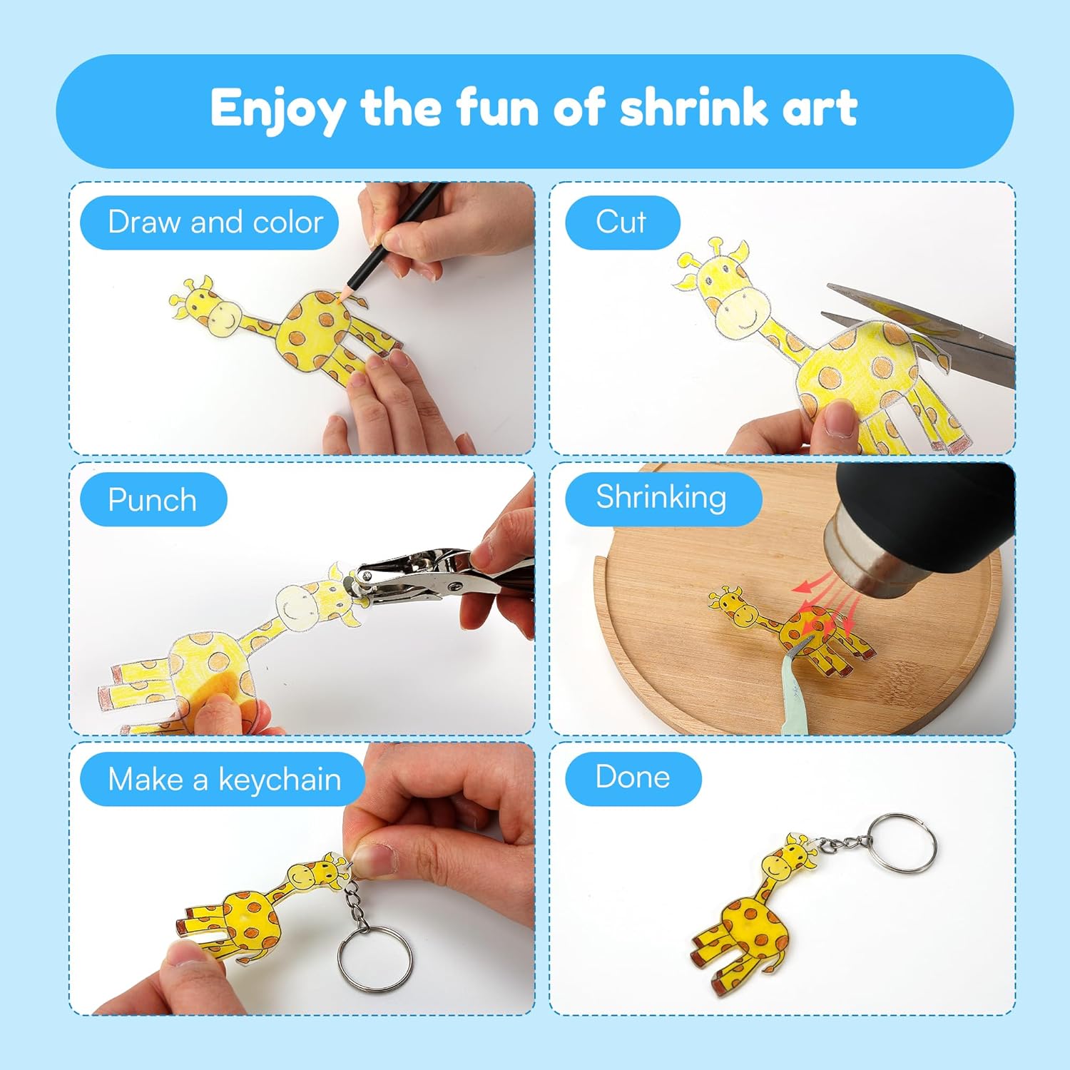 Thumbnail 4 de Auihiay Schrumpffolie-Set (198-teilig) inkl. Zubehör für DIY-Schlüsselanhänger, Schmuck & Kinderhandwerk