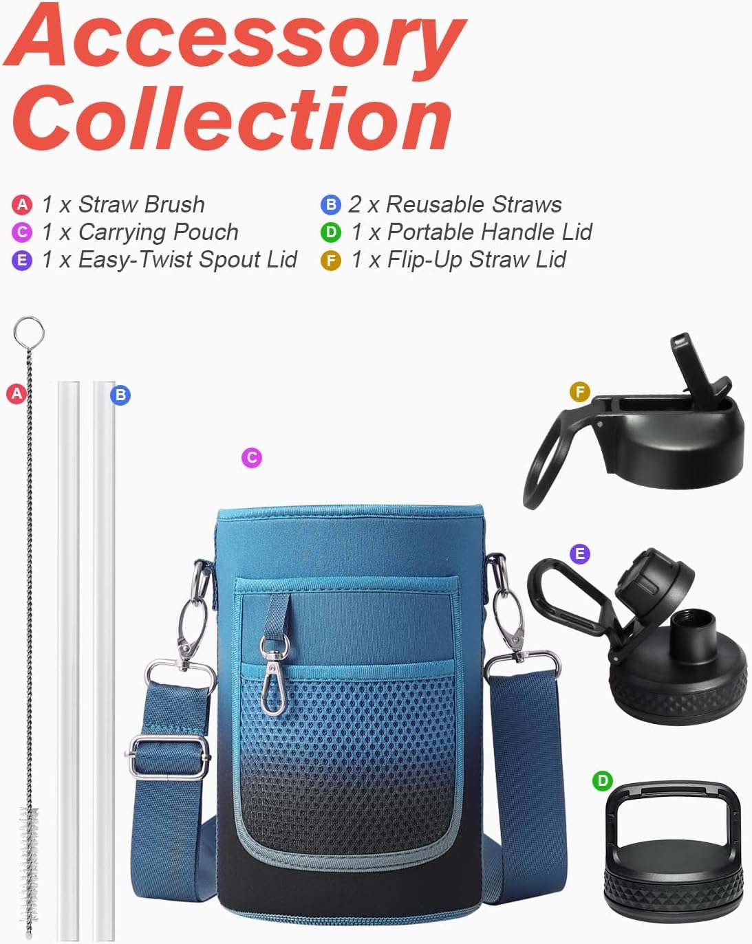 Thumbnail 6 de Coolflask Long-lasting Insulated Water Bottle, 87 oz, Three Lids, Samurai Cyan