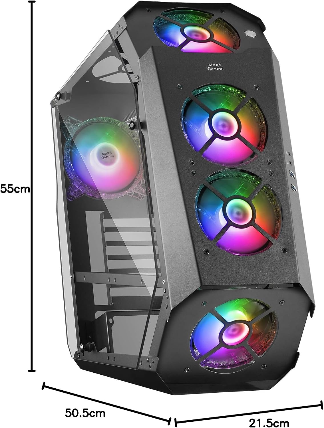 Thumbnail 6 de Mars Gaming MC51 – obudowa Mid Tower, 5 wentylatorów 120 mm, ARGB i szkło hartowane