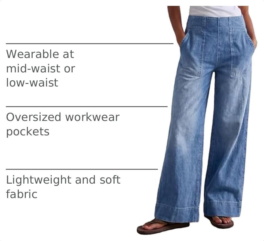 Detalle 2 de Vidiva Women's Wide-Leg Pull-On Jeans, 100% Cotton with Elastic Waist