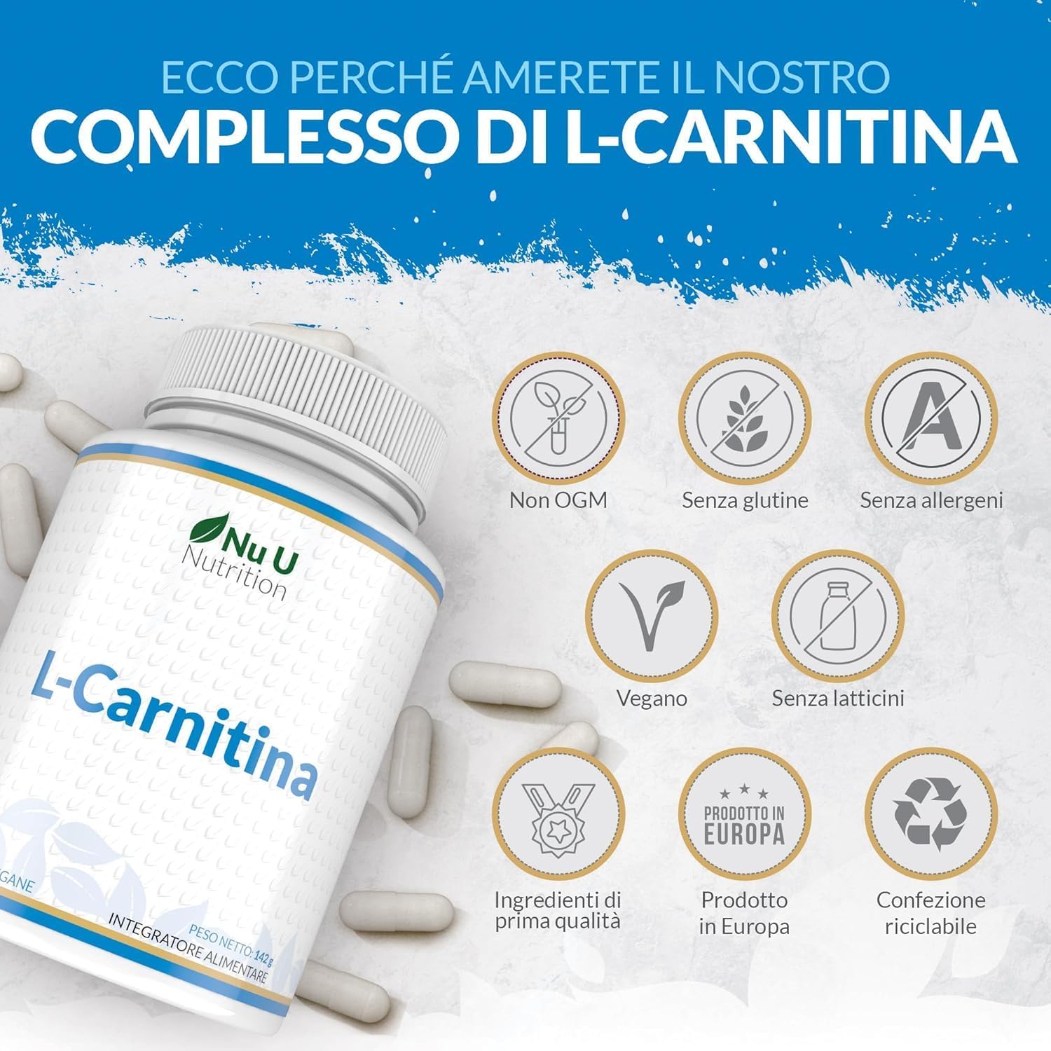 Detalle 2 de L-Carnitina Tartrato Forte - 180 Capsule Vegane di Nu U Nutrition