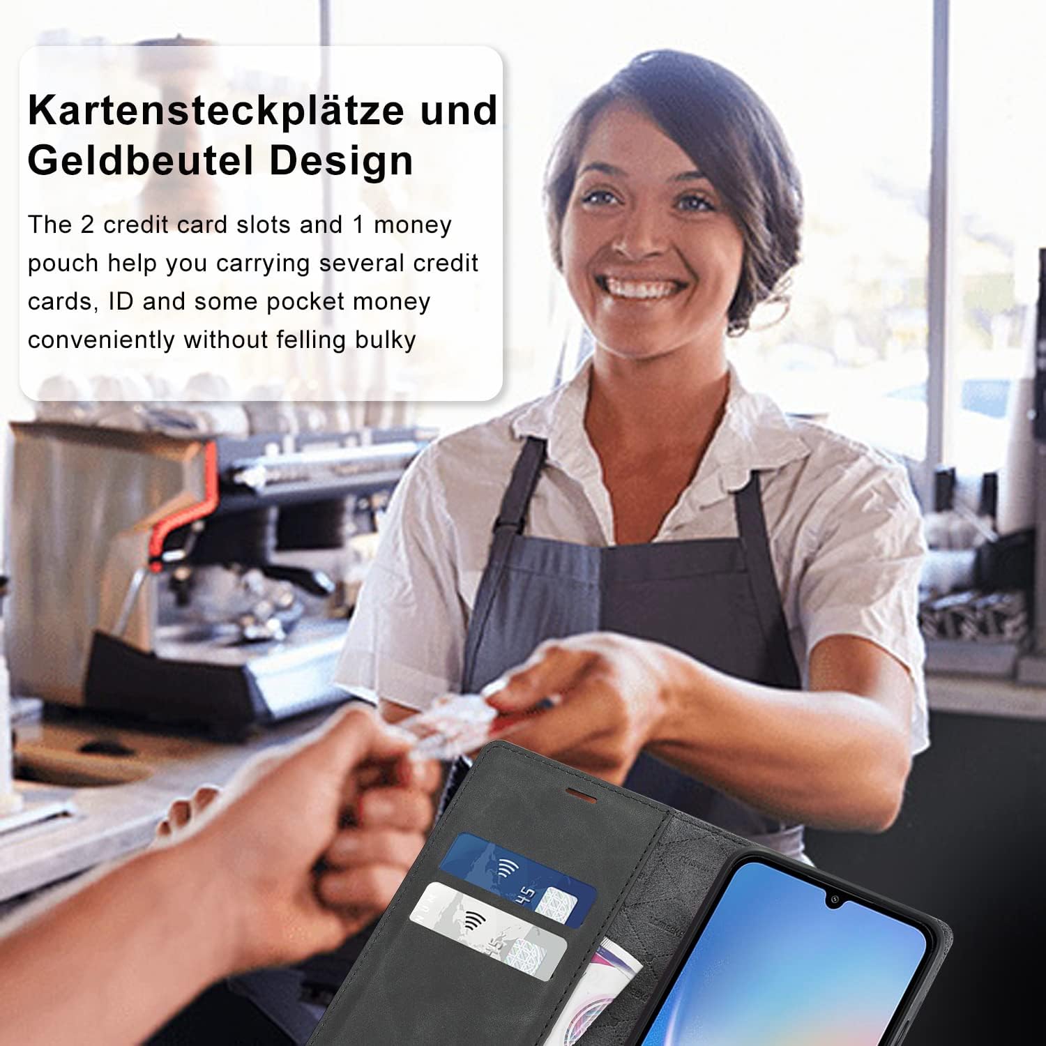 Detalle de Ailicici Lederhülle für Samsung Galaxy A34 5G – Klapphülle mit Schutzfolie, Kartenfächern & Magnetverschluss