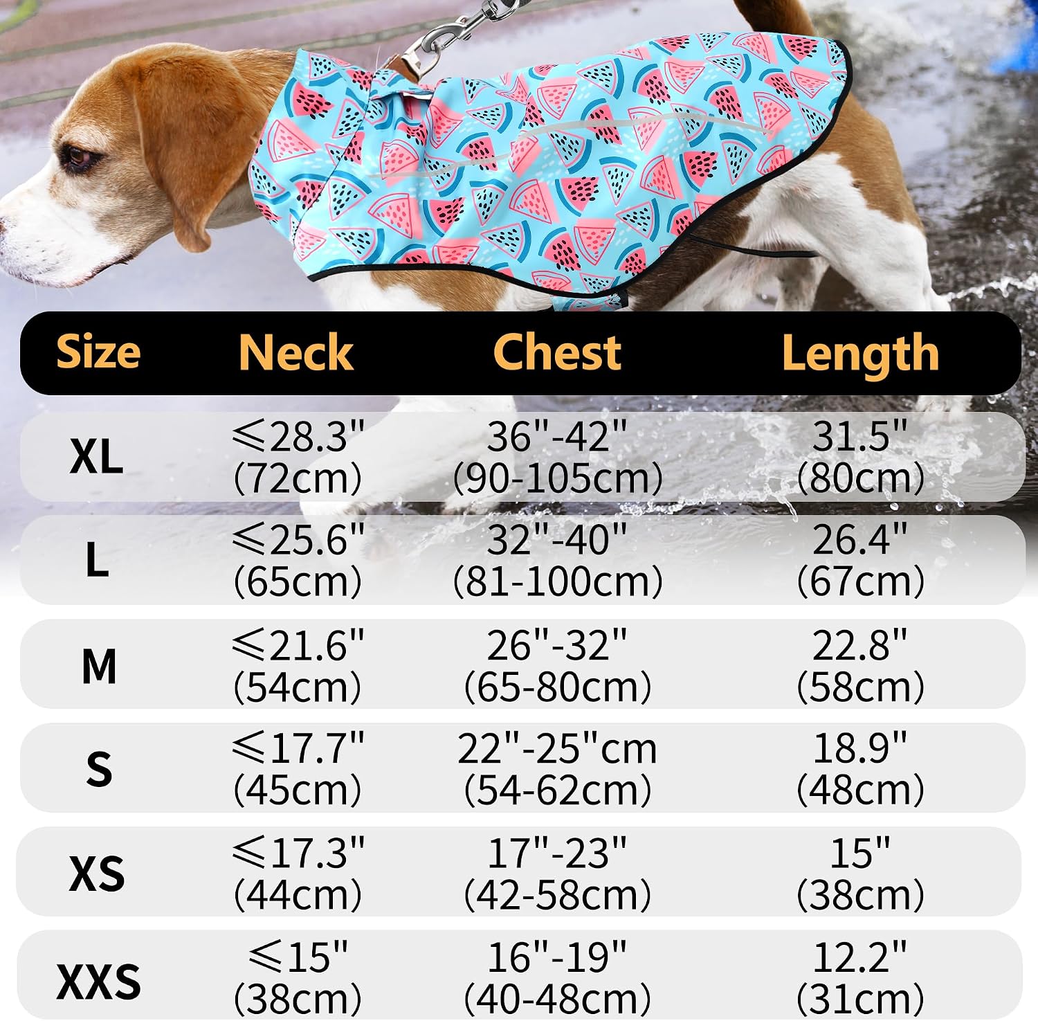Detalle 2 de Mile High Life Dog Raincoat – Adjustable Waterproof Pet Jacket with Reflective Strip (Light Blue Watermelon, X-small)
