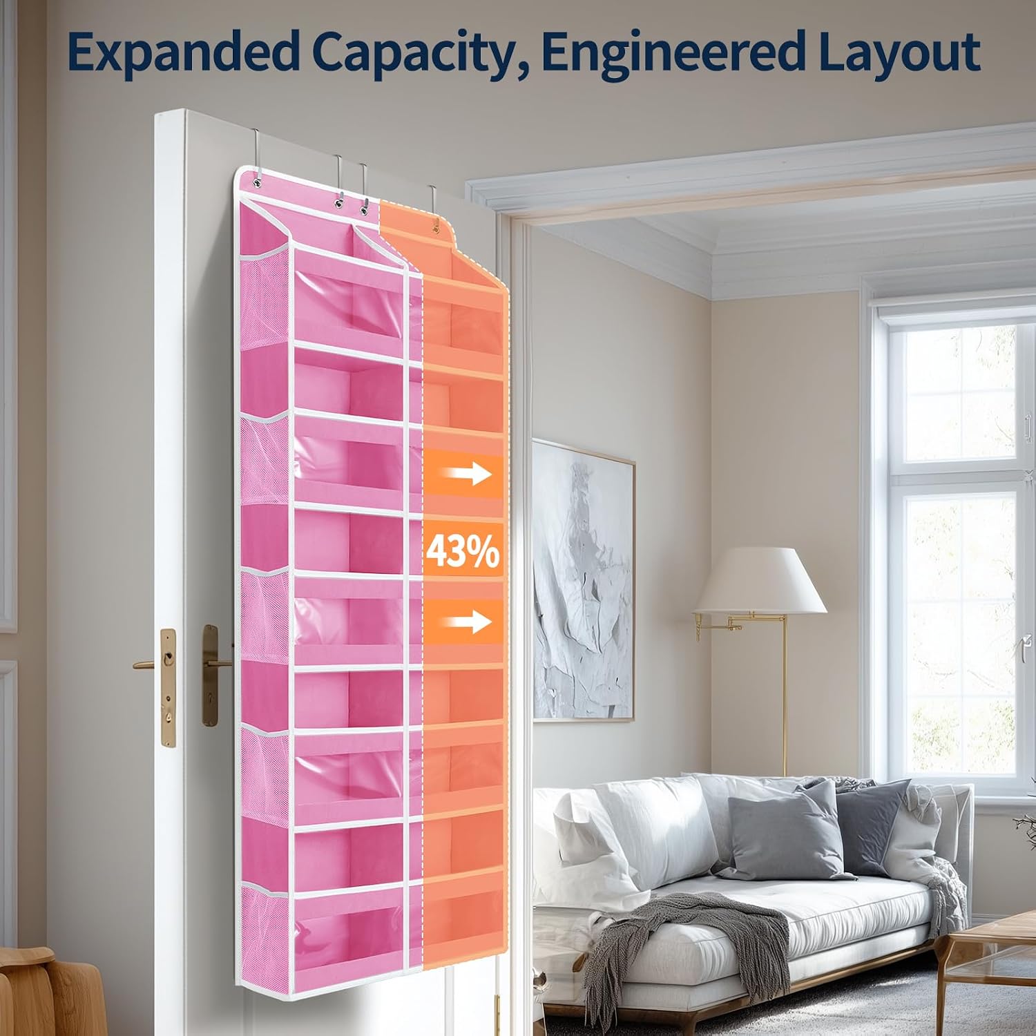Detalle de Yecaye Over the Door Organizer, 5-Tier Dual-Column, Pink, 10 Compartments