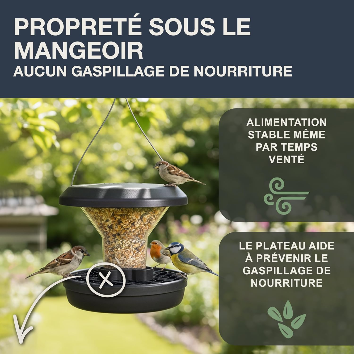 Detalle de SWISSINNO Mangeoire à Oiseaux Smart Birds Chur — Haute Résistance aux Écureuils, Aluminium Moulé et Toit ASA