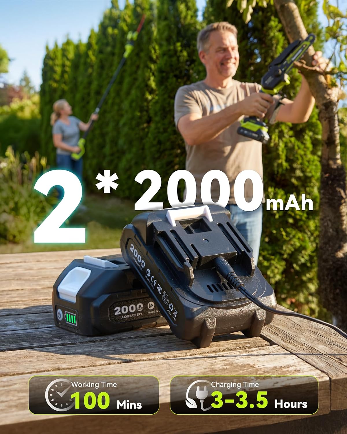 Detalle de Supstable SH301 6-in-1 Cordless Pole Saw and Hedge Trimmer, 15-Foot Reach